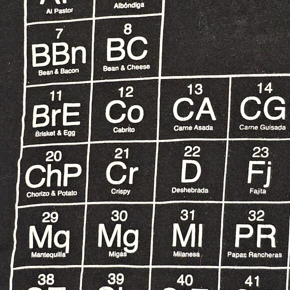 Funny Shirt Periodic Table Of Tacos T-Shirt Mens XL Black-White - Soft Material - Picture 5 of 11